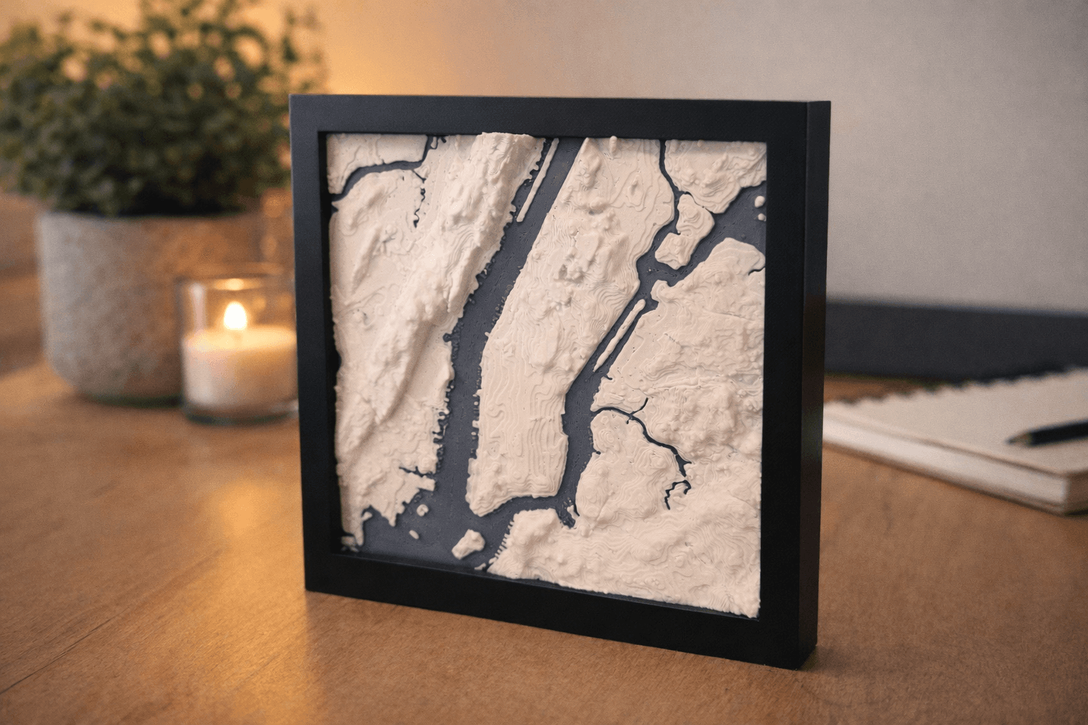 Premium custom map model in a modern living room