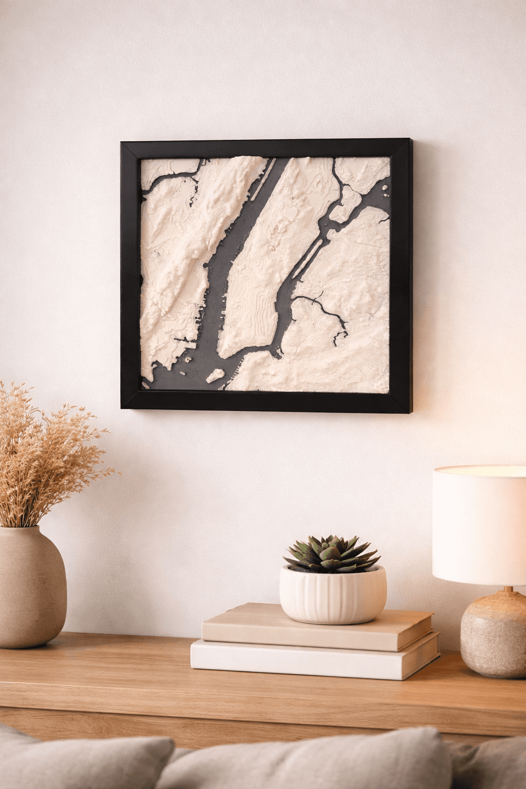 Custom map model styled in a modern home