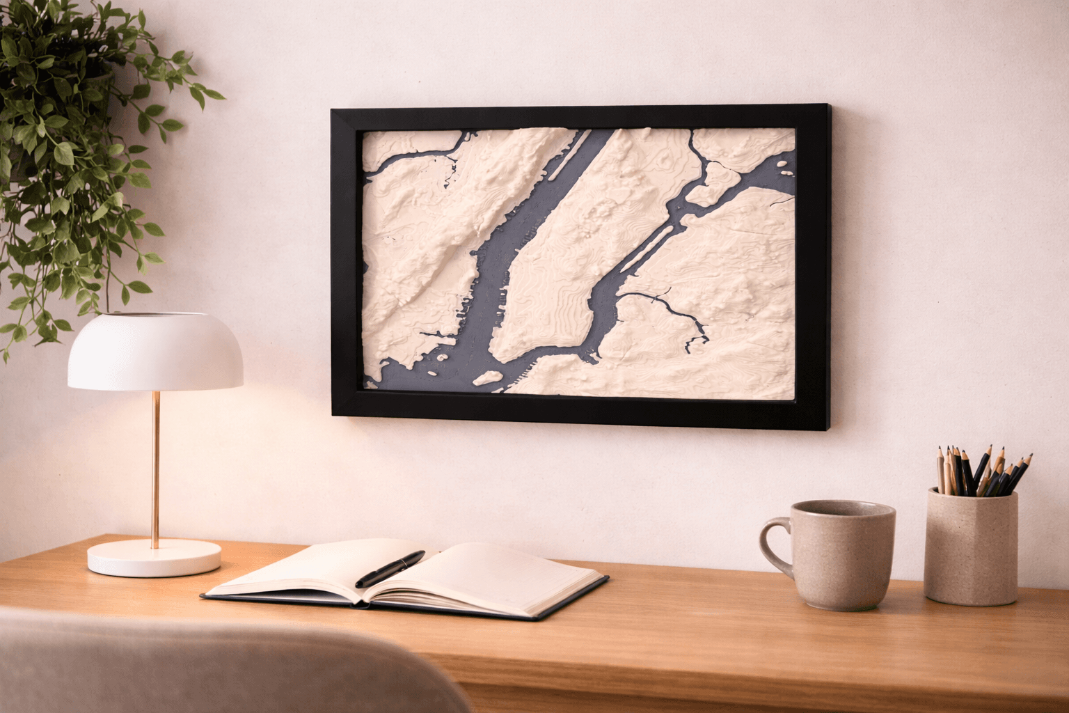 A framed coastal map marking a wedding location — placeholder for lifestyle photography